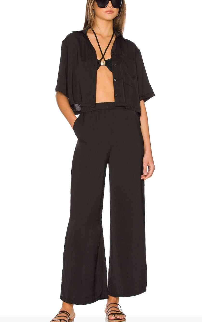 Nwt Revolve Plush Set Satin Wide Leg Pants Revolve Lounge Pajama Black XS